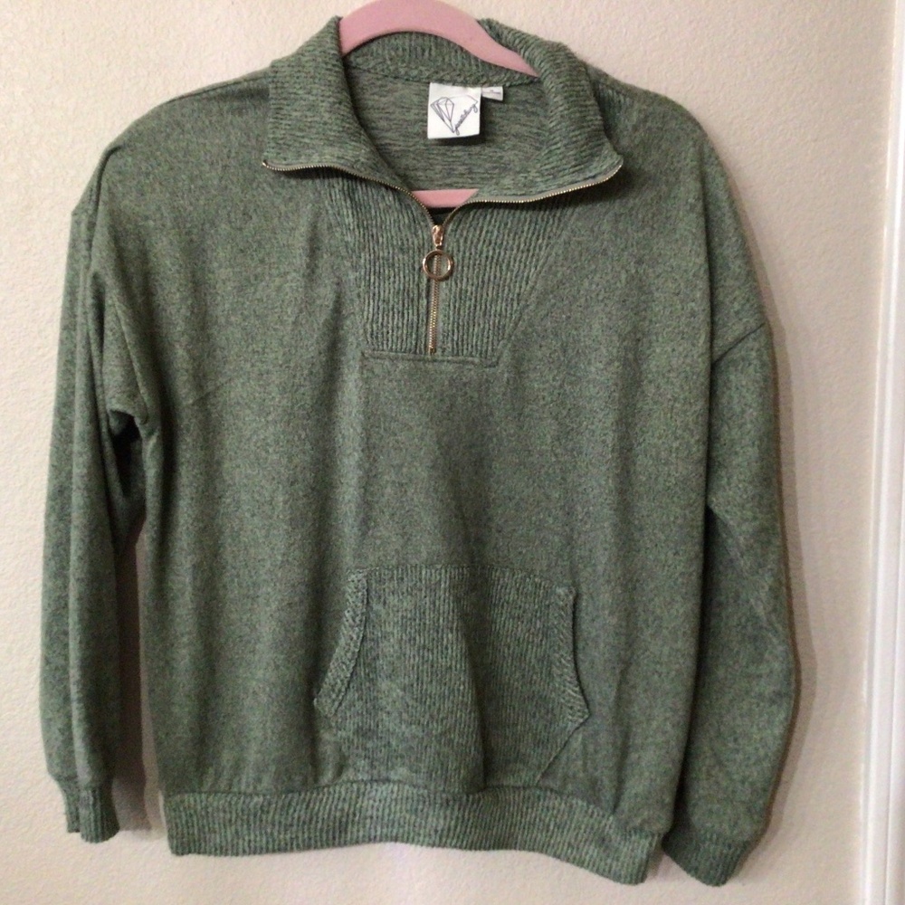 Janet Chung Green sweater with the gold zipper. Size medium excellent shape.